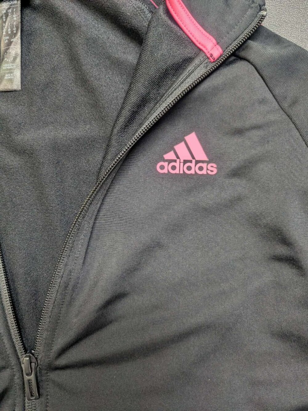 Adidas Black Zip Track Jacket Pink Stripes - Picture 3 of 10